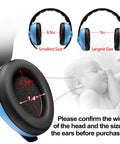 Diagram of Baby Ear Protection Headphones With Noise Canceling Earmuffs For Infants Ages 3 Months To 3 Years Blue, showing ear cup size.