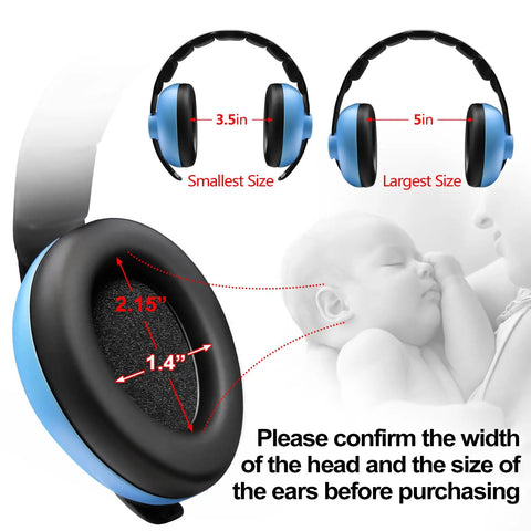 Diagram of Baby Ear Protection Headphones With Noise Canceling Earmuffs For Infants Ages 3 Months To 3 Years Blue, showing ear cup size.