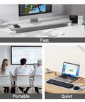 Blazing Fast 40Gbps NVMe M2 SSD Enclosure Handles Up To 8TB shown on a desk with a monitor, showcasing its fast performance and compact design.