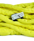30ft Yellow Endless Round Polyester Rigging Sling For Industrial Lifting And Material Handling Beefy Heavy Duty Construction Rated 8400 Lb Vertical And 6720 Lb Choker Double Ply Cover Made In USA, coiled with label