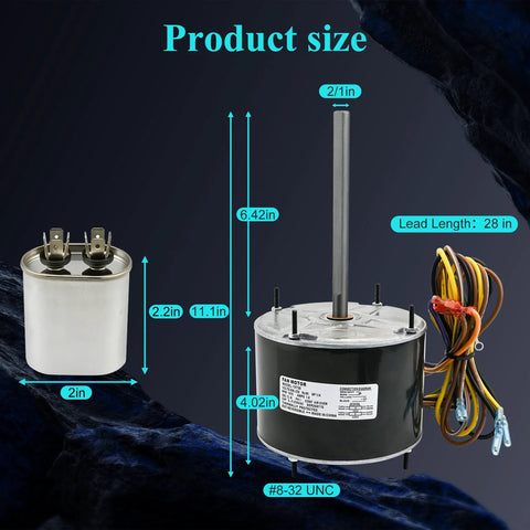 Condenser motor replacement kit, 1/4 HP, 1075 RPM, 208-230V, front view