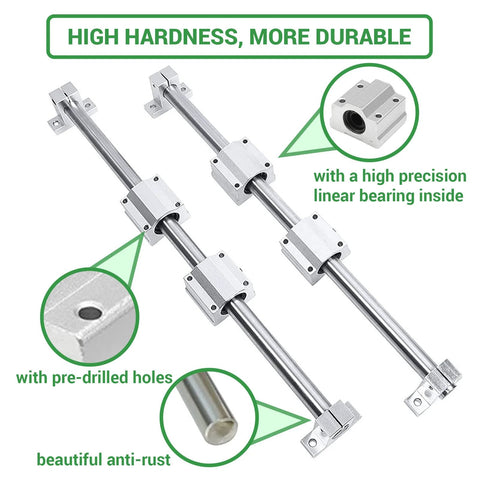 CHUANGNENG 2-piece 600mm linear rail set with 12mm dia ball bearing carriages and pre-drilled holes