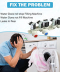 Man frustrated by broken washer next to Washer Water Inlet Valve Replacement With Easy Install And Durable Build.