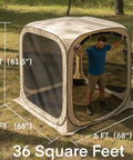 Pop Up Screen House Tent With Mosquito Net No Fuss Setup Portable Screen Room Gazebo For Patio Backyard Garden And Outdoor Events Foldable 6x6 Feet Canopy Shelter For Camping Picnics And Fun shown with a person setting it up in a grassy area.