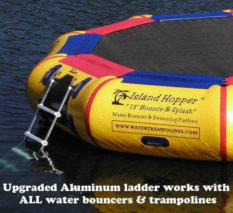 Heavy Duty Aluminum Ladder For Water Trampolines And Water Bouncers No Slip Grip Easy Entry From The Water Rust Resistant Lightweight Yet Sturdy Upgrade For Safer Boarding On Your Water Toy, on Island Hopper 13' water bouncer