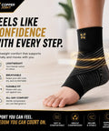 Copper Infused Ankle Compression Sleeve For Women And Men Breathable All Day Comfort Size X Large on foot, black with logo.