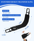 Extended design of transfer sling and gait belt for elderly and disabled with dual handles, dimensions labeled in black.