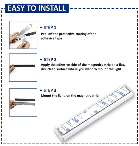 Installation steps for Motion Activated LED Light Bar With 30 LEDs, Four Modes, Rechargeable Magnetic Stick On Night Light