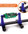 Adjustable PCB Holder Clamp With 360 Degree Rotation For Soldering And Desoldering, Durable Metal Base, Anti Slip Feet holding a circuit board