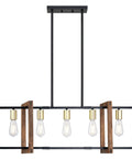 5 Light Gold Chandelier For Kitchen Island And Dining Room Boss Farmhouse Rustic Hand Painted Beech Wood Lantern Cage Frame With Black Finish Hallway And Bedroom Ready Rustic Modern Lighting Fixture front view