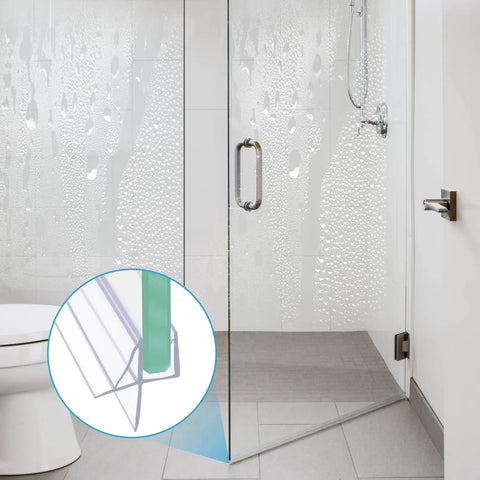 Shower door with clear shower door bottom seal with drip rail for five to six millimeter glass 36 inch long vinyl sweep inset