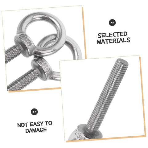 Top Rated Rust Proof Stainless Steel M10x60 Eye Bolts With Nuts And Flat Washers showing detailed threaded design and eye loop for heavy rigging.