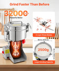 VEVOR 3400W Electric Grain Mill Grinder For Coffee Beans Spice Corn High Speed 32000RPM Stainless Steel Pulverizer Machine with 2500g capacity.