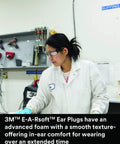 Technician wearing Uncorded Disposable Ear Plugs For Loud Work With NRR 33 From E A Rsoft Yellow Neon Blasts 3911010.