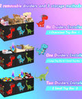 Giant Collapsible Toy Box With Lids Extra Large 40x16x16 Inches Storage Chest showing 3 divider options, dinosaurs decoration.