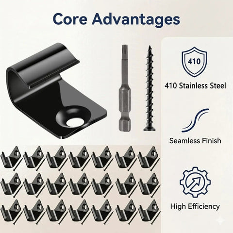 Top Tier Stainless Steel Hidden Deck Starter Clips 50 Pack With Star Drive Screws for smooth composite decking and weatherproof grip.