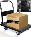 Foldable Push Cart Dolly With 360 Degree Swivel Silent Wheel Durable Reinforced Steel Construction loaded with 1000lb box