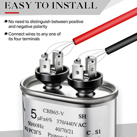 5uF Dual Run Oval Capacitor 370 To 440VAC CBB65-V easy installation wiring diagram