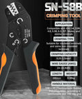 All In One Ratcheting 2.54mm Dupont Crimping Kit With 1600 Piece Connector Set SN-58B tool close-up on application info