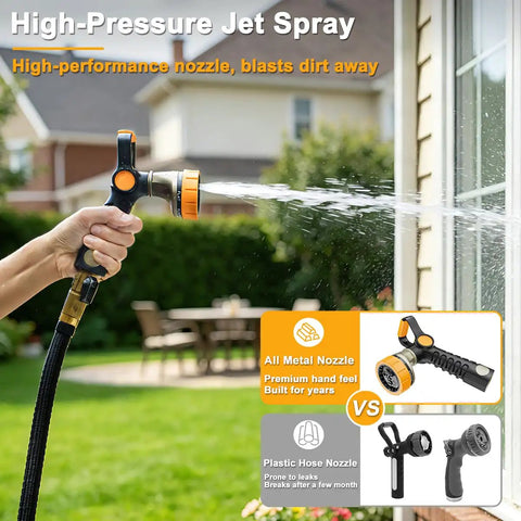 Fireman-Style Garden Hose Nozzle With Heavy-Duty All-Metal Build Lever And Thumb Control Sprayer Seven Spray Patterns High-Pressure Water Nozzle