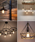 Various lighting fixtures with Dimmable Vintage LED Edison Bulbs Pack Of 4, 6W Equal To 60W, displayed in chandeliers and wall sconces.