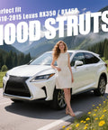 Product image featuring a Lexus RX with text 'Perfect fit 2010-2015 Lexus RX350/RX450, HOOD STRUTS' showcasing beefed up front hood struts.
