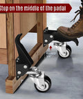 Step-on mechanism of Built Tough Retractable Workbench Caster Kit shows smooth movement for heavy loads with strong brakes.