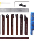 Accusize 3/8 in shank 9-piece indexable carbide turning tool set with 10 extra inserts for aluminum