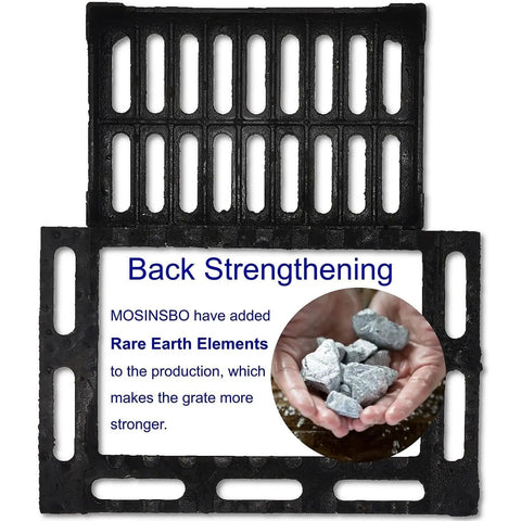 Beefy Cast Iron Drain Grate And Frame 12x8 Inch with hand holding rare earth elements for strengthening