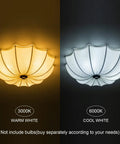 White Fabric Drum Shade Flush Mount Ceiling Light Fixture Three Light Modern Chandelier warm and cool glow options