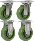 Heavy Duty Stainless Steel Bracket Casters Set Of 4 With 1.5 Inch Wheels, 2 Swivel, 2 Rigid, green epoxy resin wheels, corrosion resistant