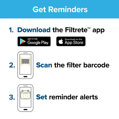 Instructions for using Filtrete app to set reminders for Top Rated Ultra Efficient 16x25x4 HVAC Air Filter 2 Pack MPR 1000