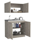 Top Shelf Two Piece Cabinet Set In Crisp Light Gray featuring adjustable shelves, sturdy build, and kitchen storage.