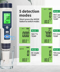 Straight Up Precise Digital Pool Water Tester And Salt Salinity Checker with display showing five detection modes.