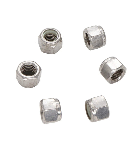 Multiple Nylon Inserted 1/4-20 Inch Nylock Nuts Stainless Steel 304 Self Locking Hardware Set 50 Pack displayed on a white background