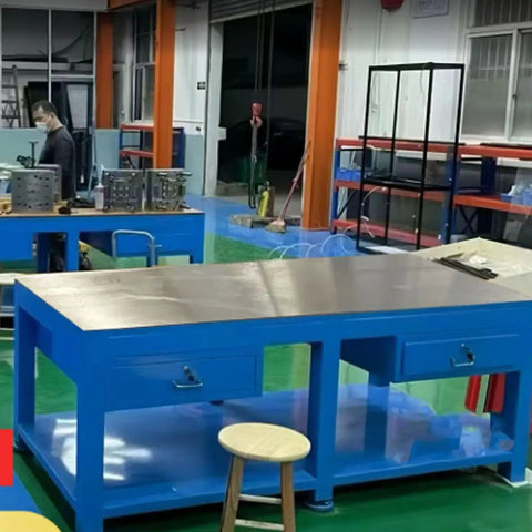 Top Notch Polished Mold Maintenance Bench with 8mm Thickened Steel Plate and Rock Solid Frame Built Tough for Serious Shop Projects Measuring 2500 by 1500 Millimeters in workshop.