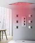Premium Led Thermostatic Shower Combo With Air Injection Massage Head, overhead rainfall in modern bathroom setting.