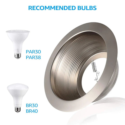 6 Inch Integrated Can Light Trim One Piece Baffle In Full Metal, Fits Halo Juno Remodel Recessed Cans, Satin Nickel Finish