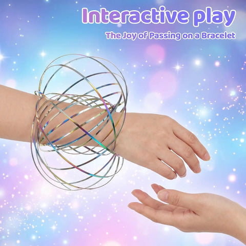 Flow Ring Spinner Arm Tool 5.1 Inch Multicolor Iridescent Fidget Toy displayed on an arm with another hand nearby.