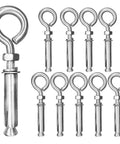 10 pack of 5/16 Inch By 4-3/16 Inch Shoulder Eyebolts Heavy Duty 304 Stainless Steel Expansion Anchors For Concrete Walls And Ceilings