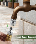 Solid Brass Garden Hose Quick Connector Kit Three Quarter Inch GHT Thread Fittings with male adapter being installed on outdoor tap