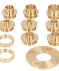 Boss Level 11 Piece Brass Router Bushing Kit with various brass bushings and lock nuts arranged on a white background.