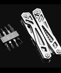 12-in-1 Folding Multitool Pliers With Pipe Grip, Go-To Stainless Steel Build, Replaceable Screwdriver Bits on black background