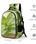 Green Mint Herb Printed Unisex Backpack With Large Capacity, Casual Daypack For School, Work And Travel, Durable Polyester