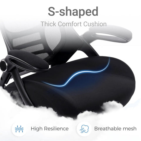 Close-up of Beefy 400 Lb Heavy Duty Office Chair With 5 Inch Thick Seat showing S-shaped cushion and mesh backrest.