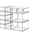 Clear Stackable Drawer Set 12 Pack In 3 Sizes Modular Acrylic Organizer for Vanity Bathroom Kitchen Desk Pantry and Office