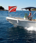 Two Flag Duo Diver Down Flag Set 20x24 Inches With Golden Grommets Double Stitched Nylon Red And White Flags On Boat
