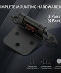 Matte Black Cabinet Door Hinges Two Pairs Four Pack Self Closing Half Inch Partial Overlay Semi Concealed Face Frame Surface Mount