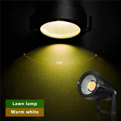Outdoor Landscape LED Lighting 5W Waterproof Garden Lights COB LED Spotlights illuminating lawn with warm white light