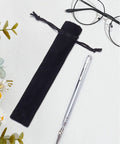 Stainless Steel Bracelet Tool Kit with Alligator Clip and Quick Release Fasteners shown with black pouch on white background.